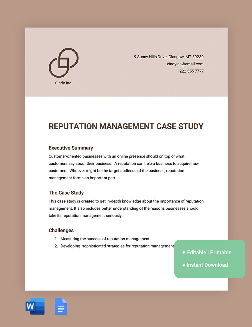 Reputation Management Case Study Template in Word, Google Docs