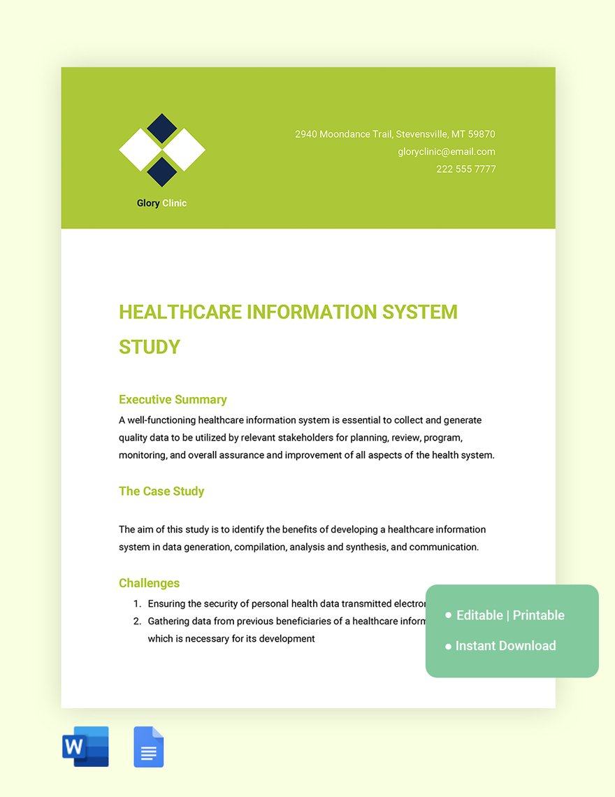 Healthcare Information System Case Study Template in Word, Google Docs