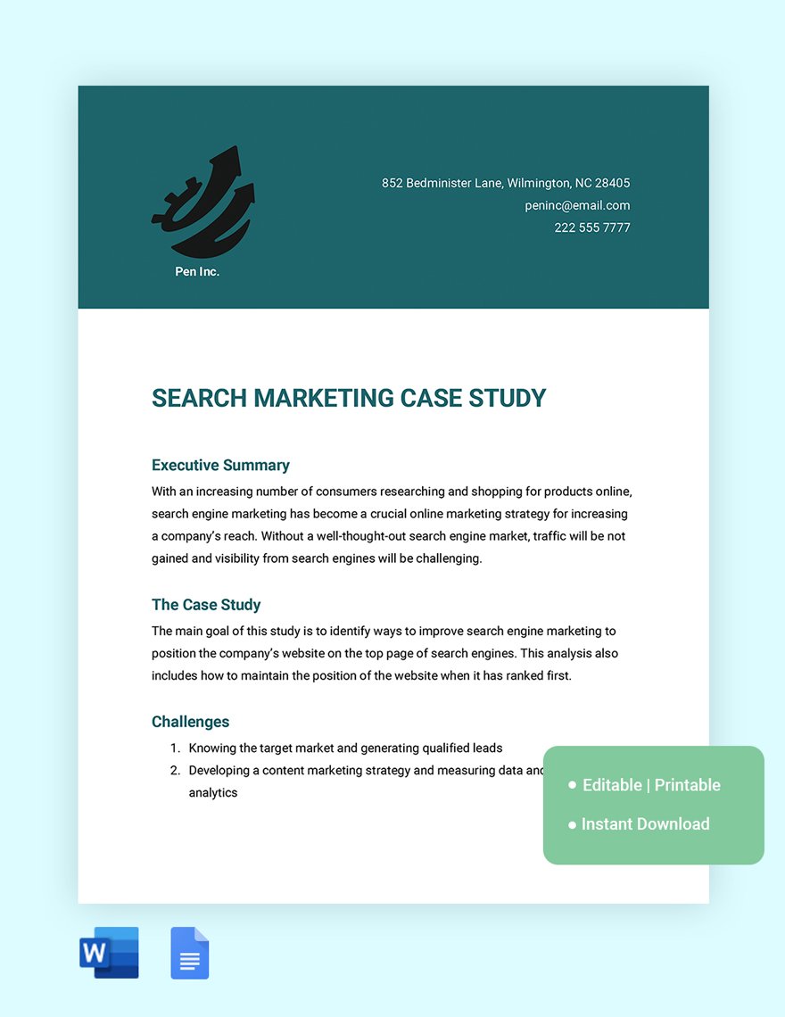 Search Marketing Case Study Template in Word, Google Docs