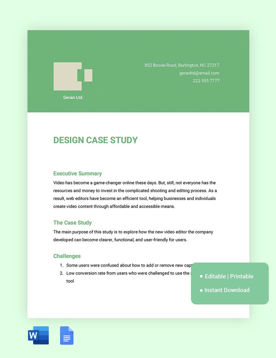 Design Case Study Template in Word, Google Docs