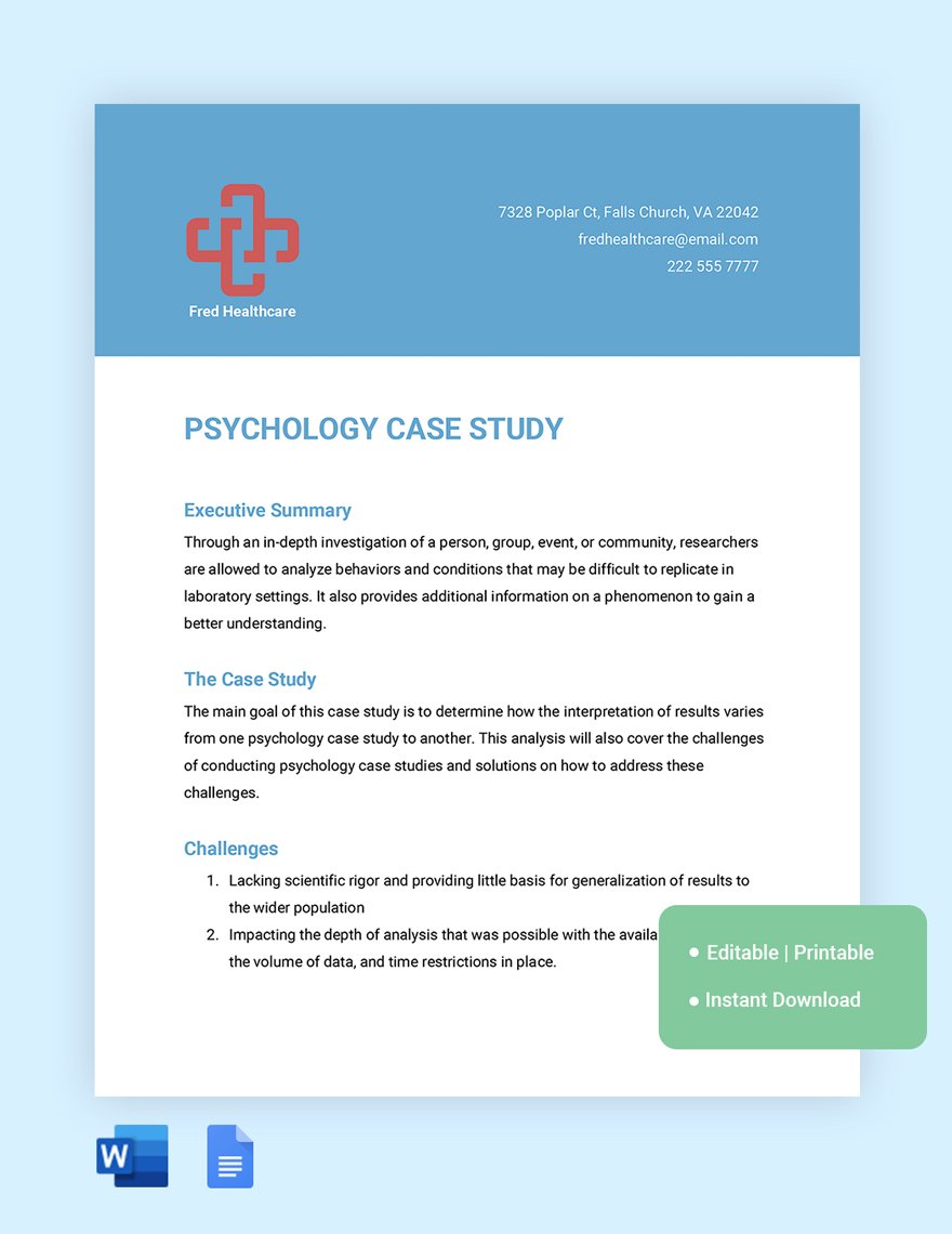 Psychology Case Study Template in Word, Google Docs