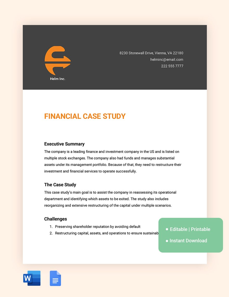 Financial Case Study Template in Word, Google Docs