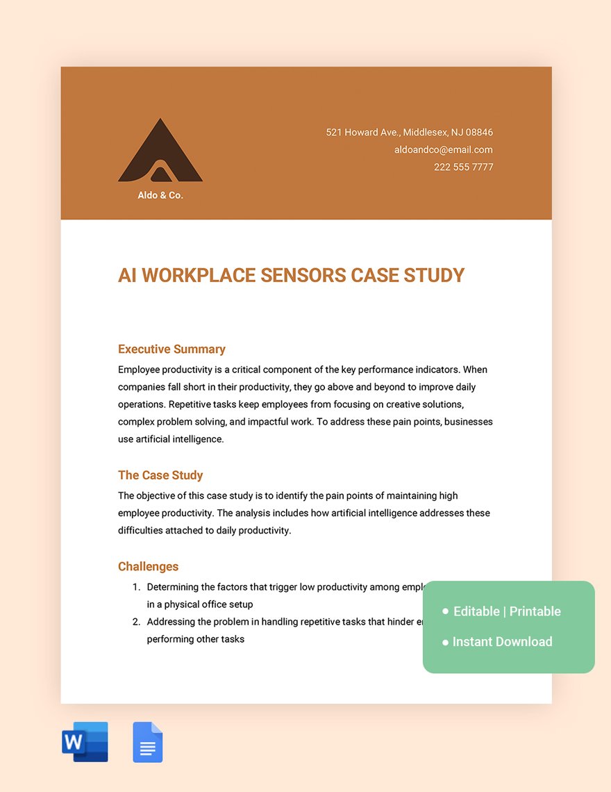 AI Workplace Sensors Case Study Template in Word, Google Docs