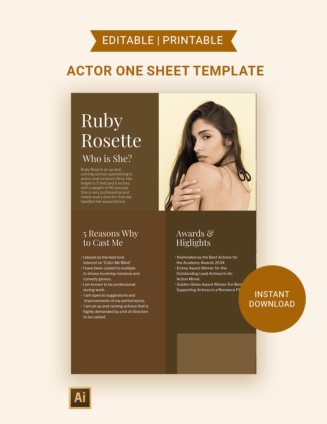 Actor One Sheet Template in Word, Google Docs, Illustrator, Publisher