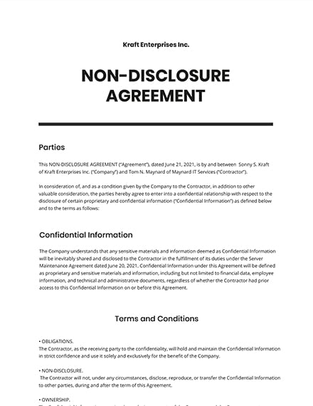 20+ Non Disclosure Agreement Templates - Free Downloads | Template.net