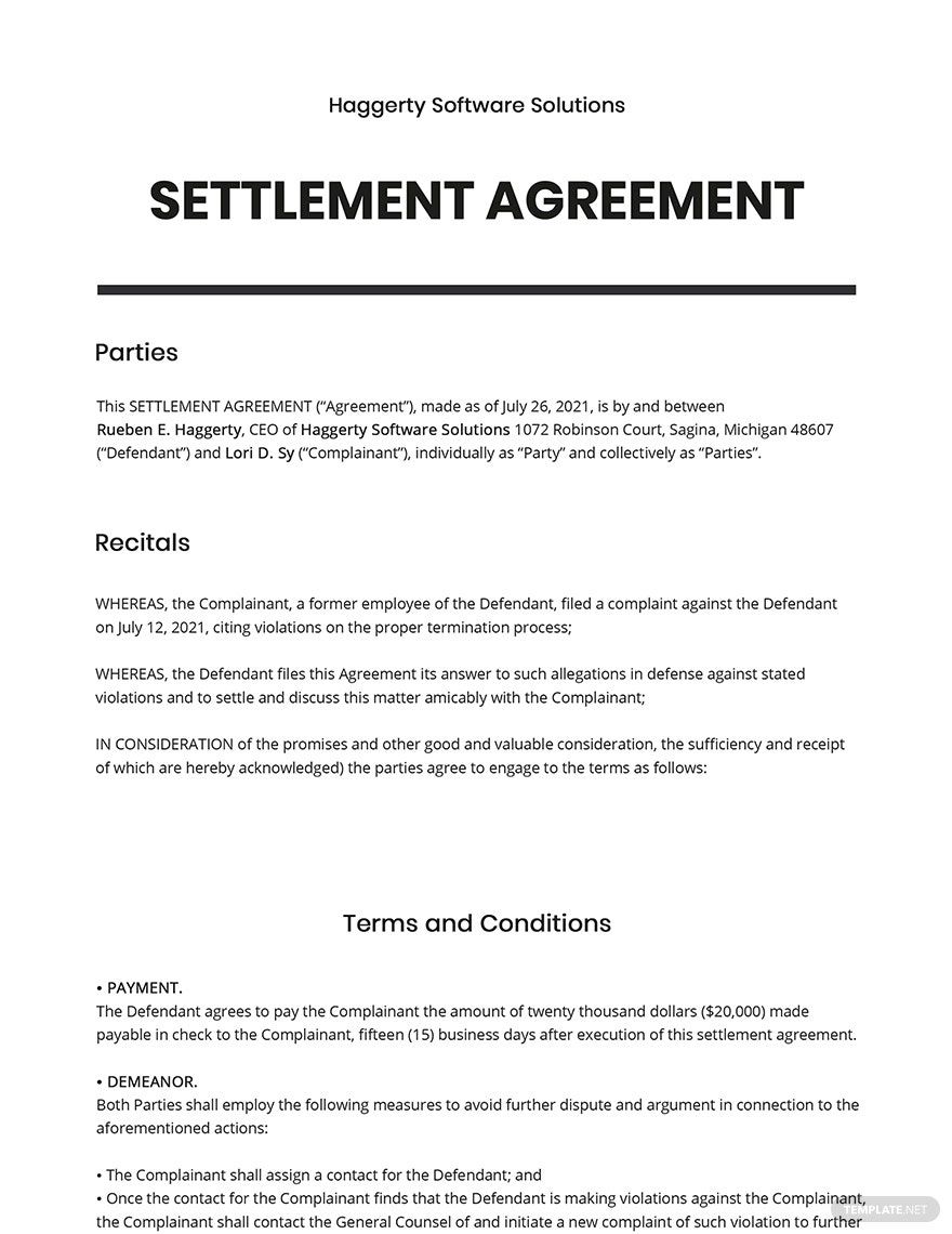 Debt Settlement Agreement Template Google Docs Word Apple Pages