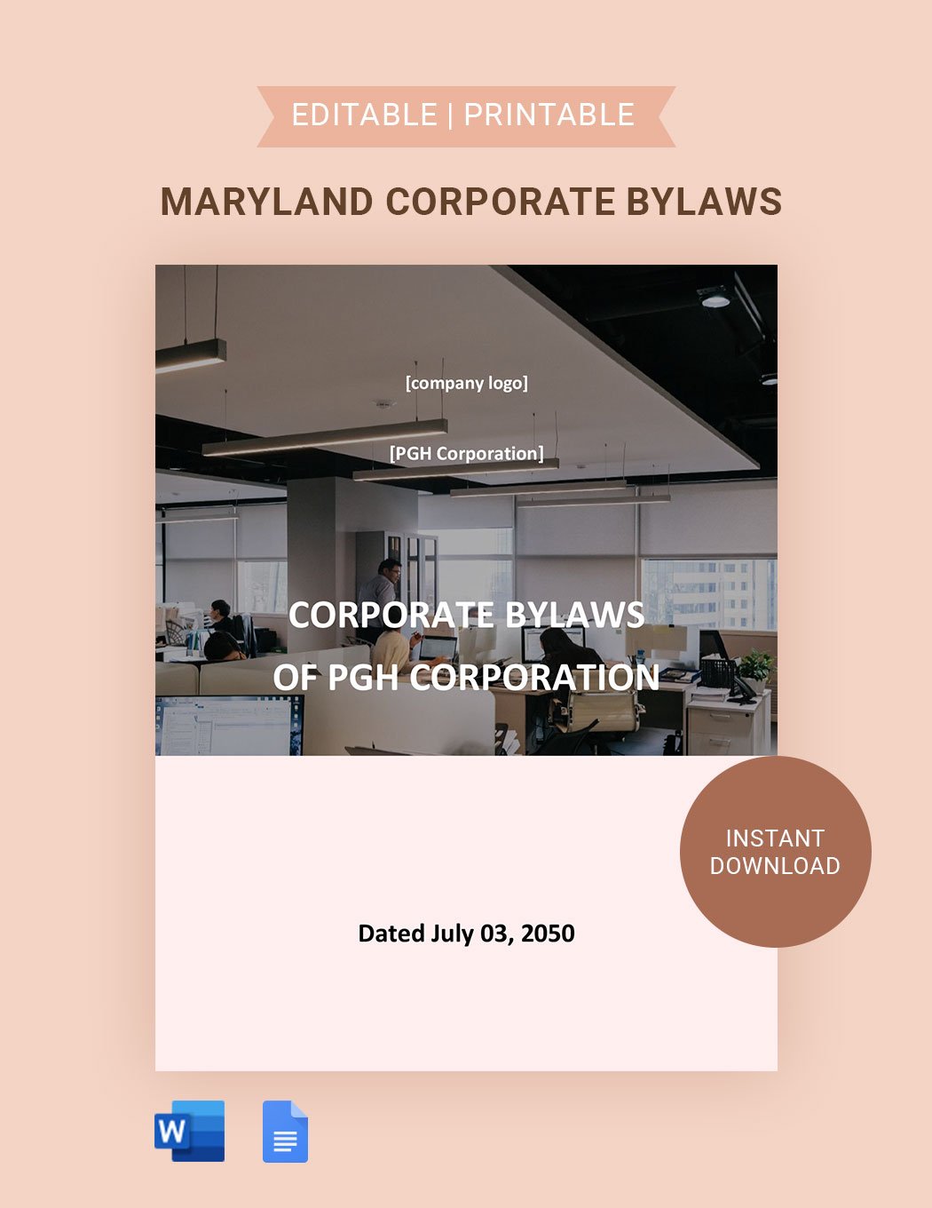 Maryland Corporate Bylaws Template in Word, Google Docs
