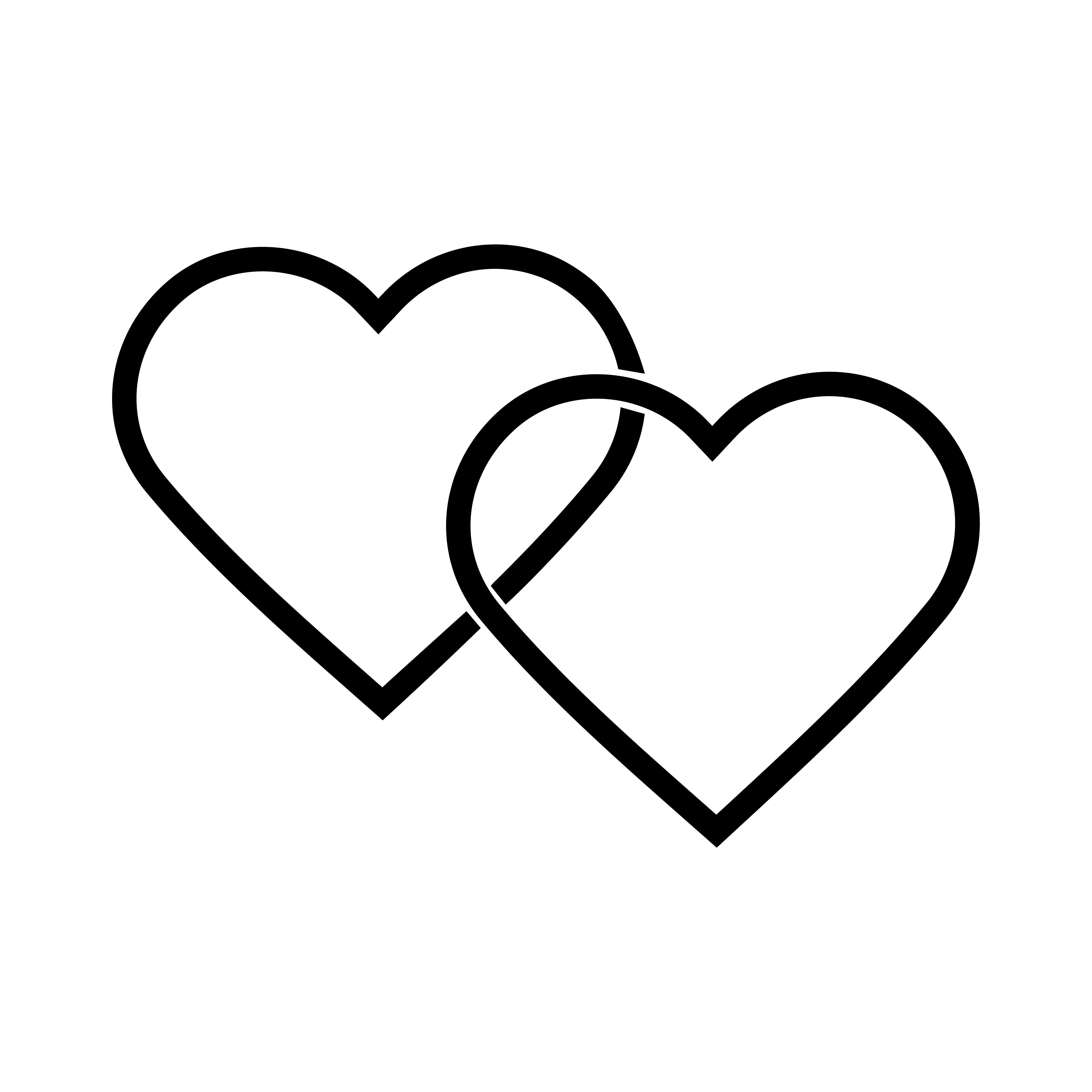 two hearts clipart black and white