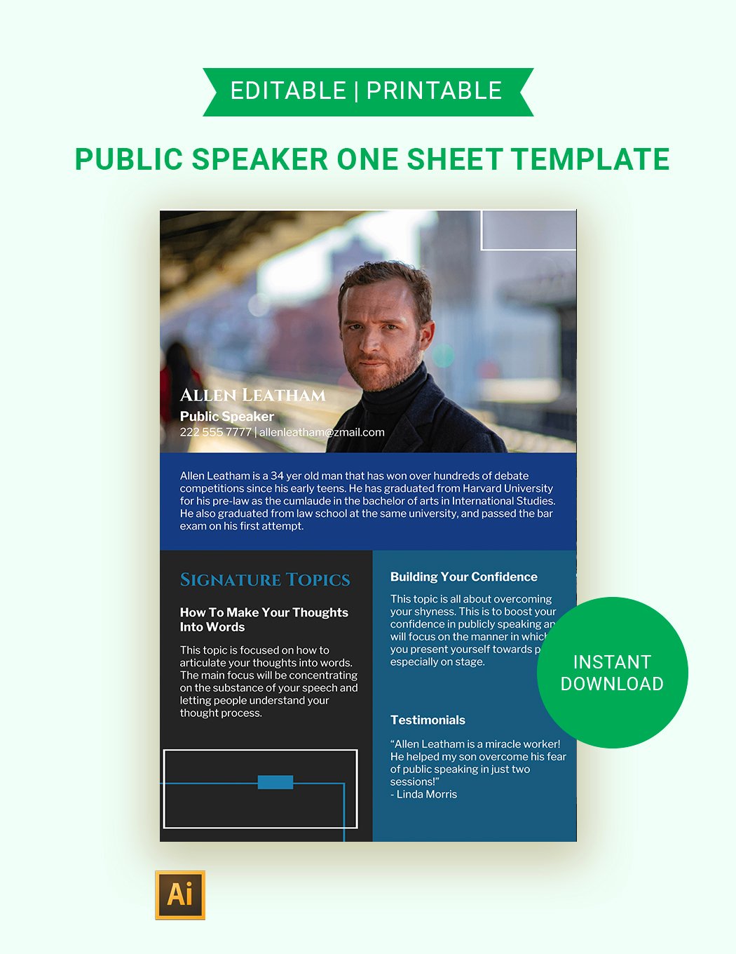 Public Speaker One Sheet Template