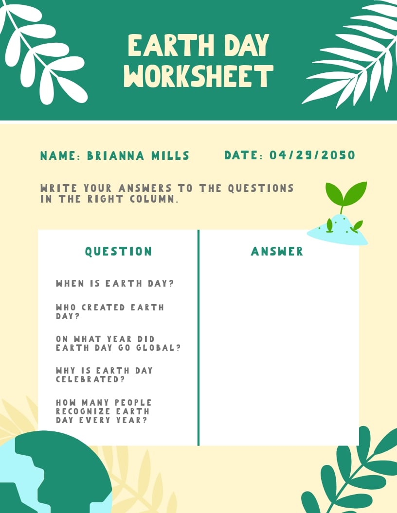 Earth Day Worksheet Template