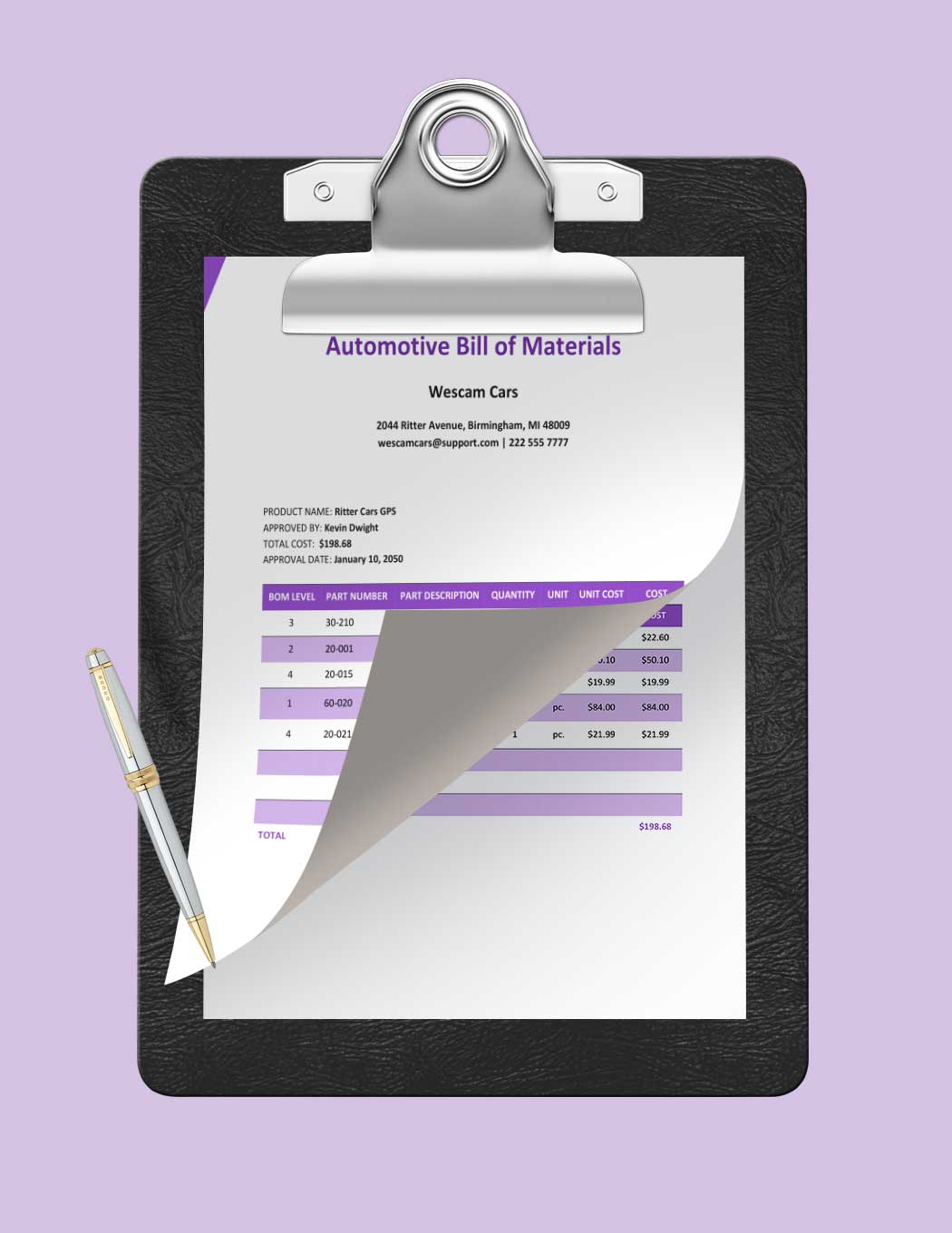 Automotive Bill Of Material Template