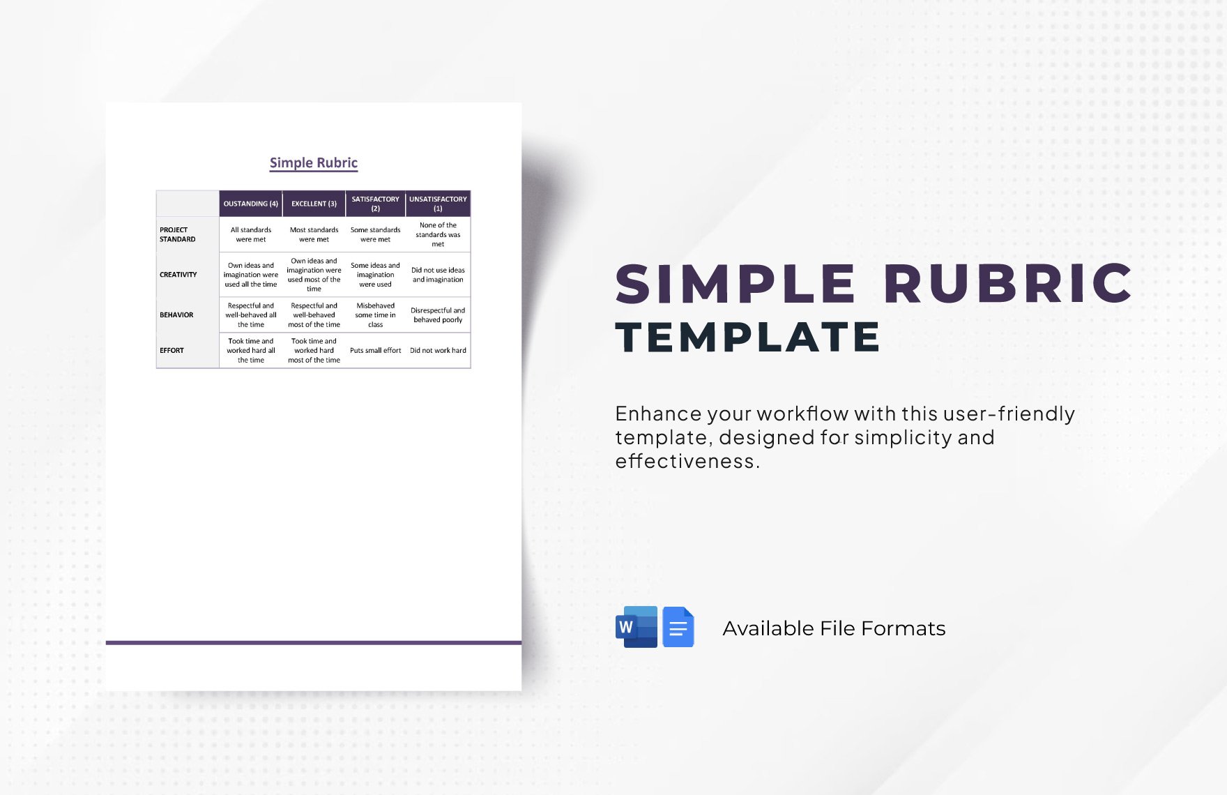 Simple Rubric Template in Word, Google Docs, PSD