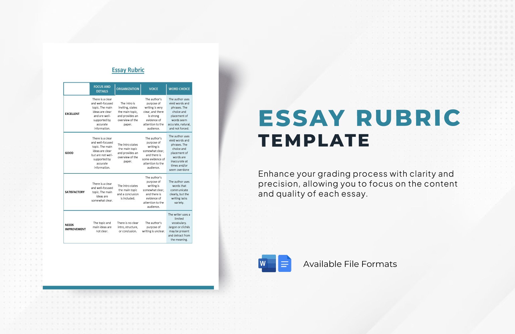 Free Essay Rubric Template in Word, Google Docs