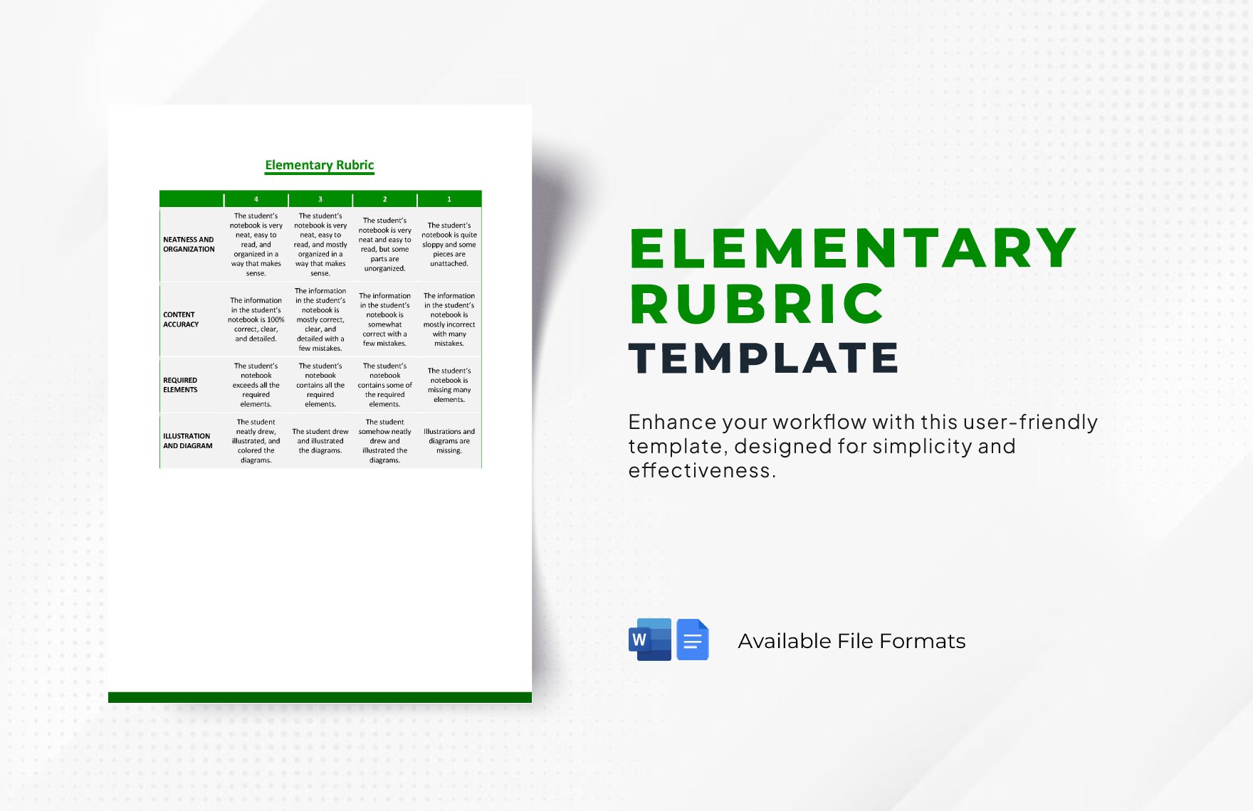 Elementary Rubric Template in Word, Google Docs