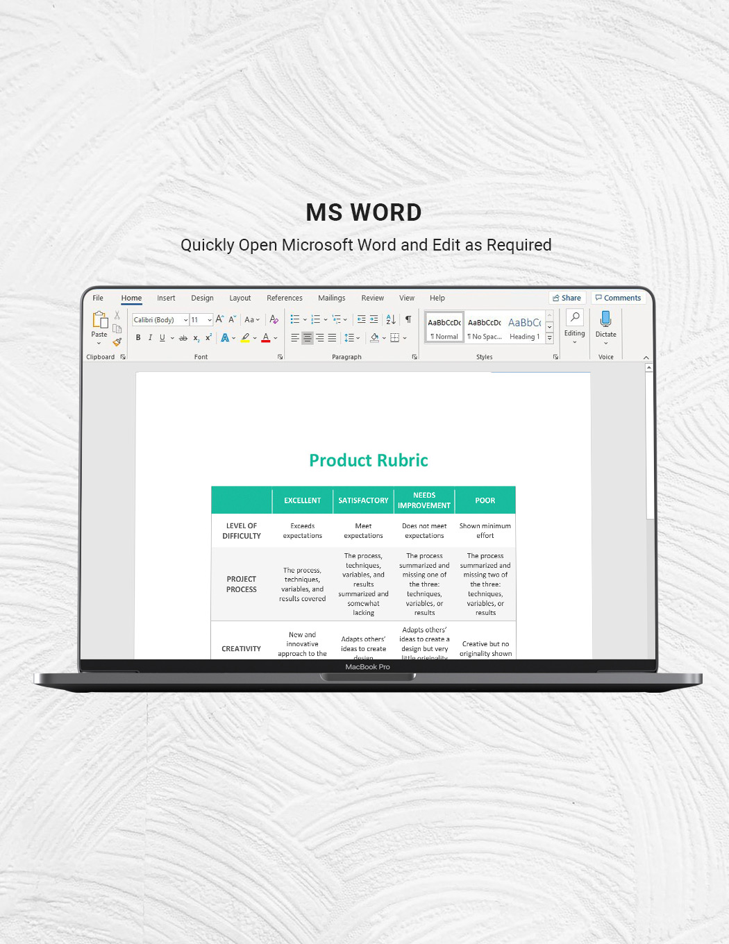 Product Rubric Template