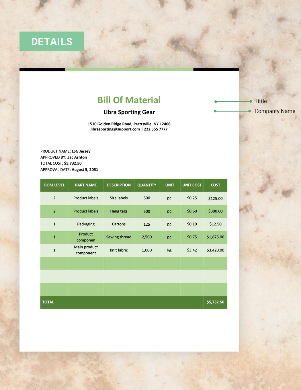 Basic Bill Of Material Template