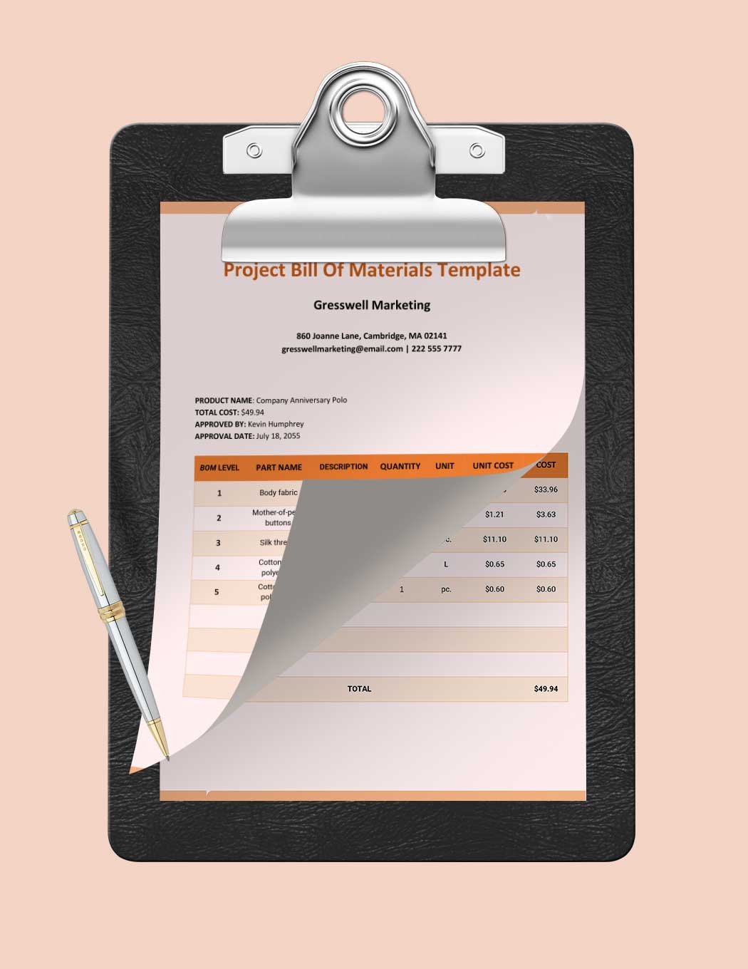 Project Bill Of Materials Template
