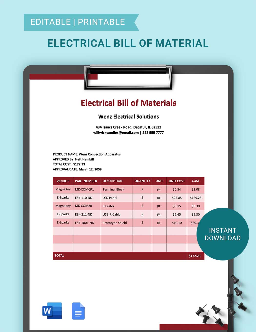 Electrical Bill Of Material Template in Word, Google Docs