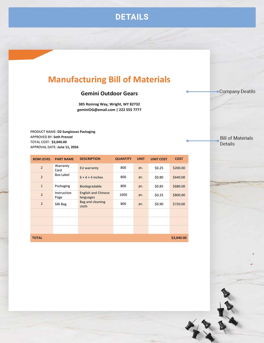 Manufacturing Bill Of Material Template