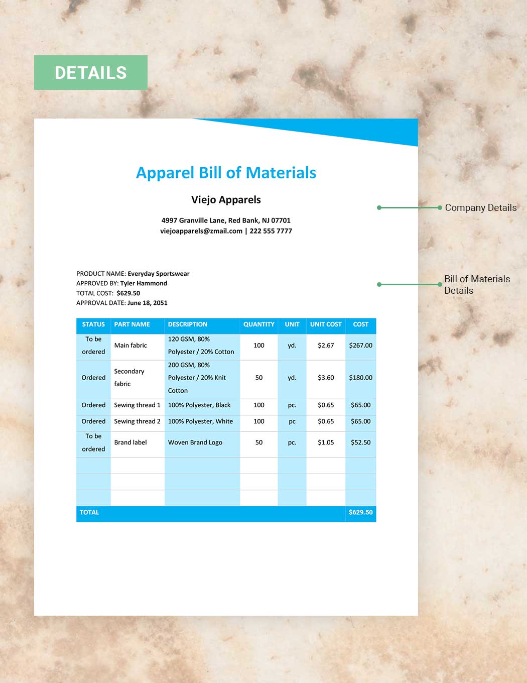 Apparel Bill Of Materials