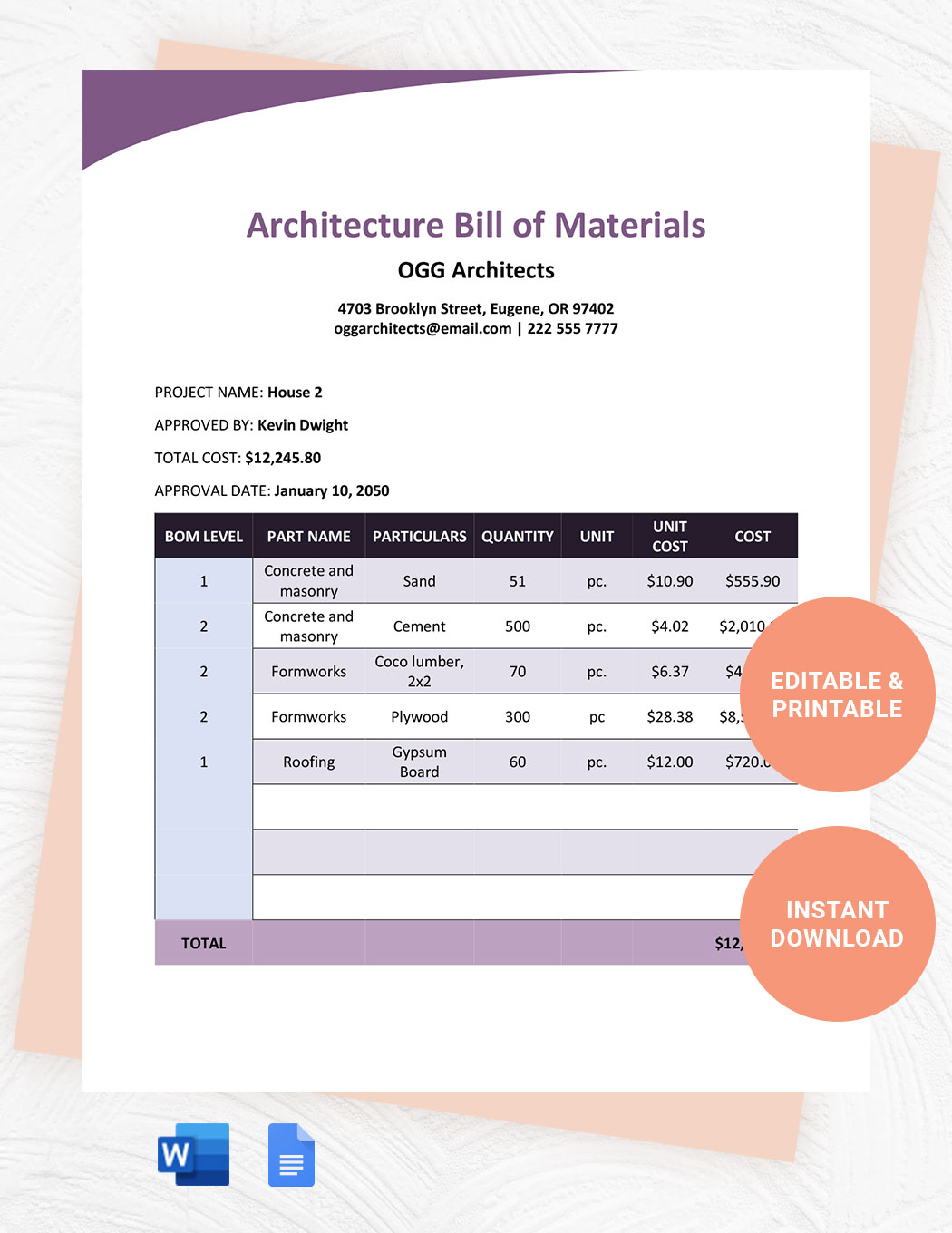 FREE Bill Of Material Template - Download In Word, Google Docs, Excel ...