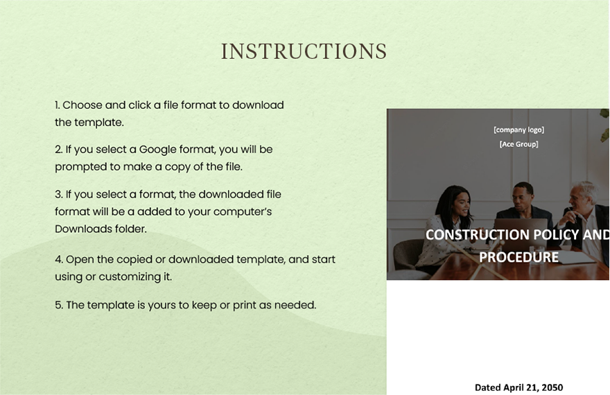 Construction Policy And Procedure Template