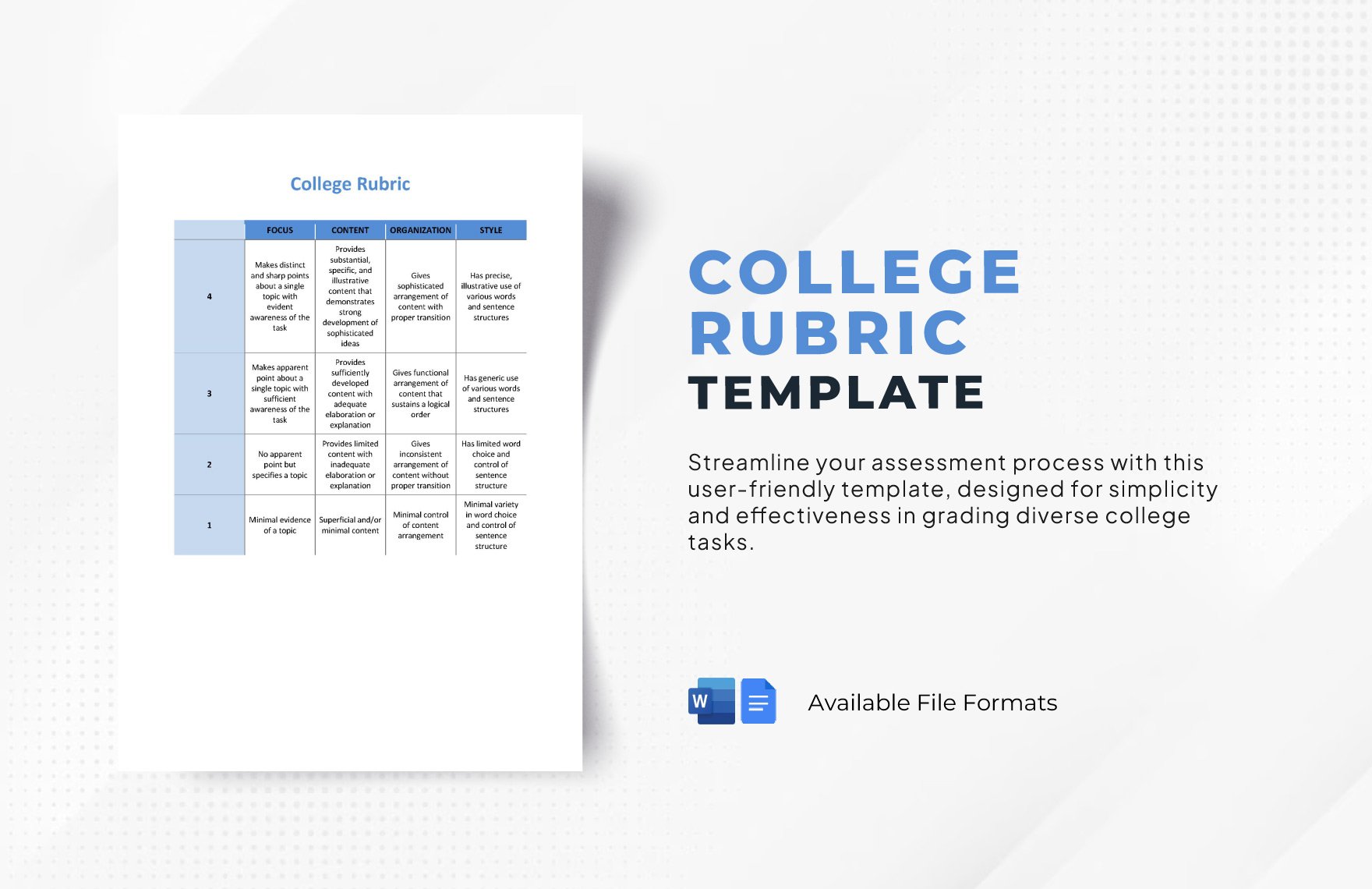 Free College Rubric Template in Word, Google Docs