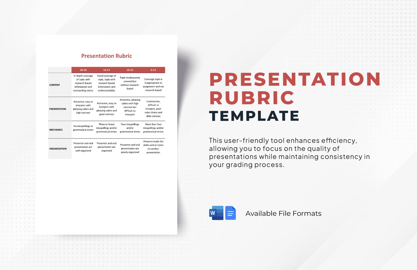 Free Presentation Rubric Template in Word, Google Docs