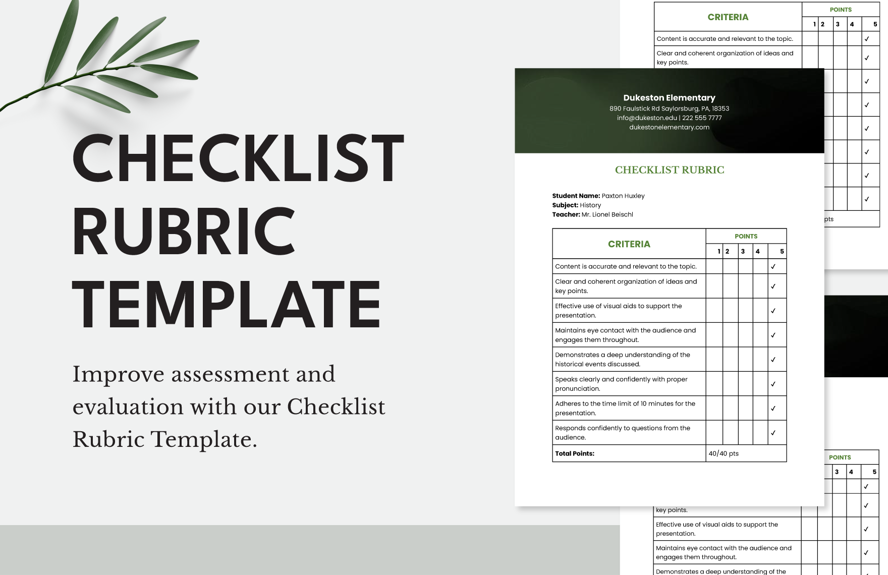 Checklist Rubric Template