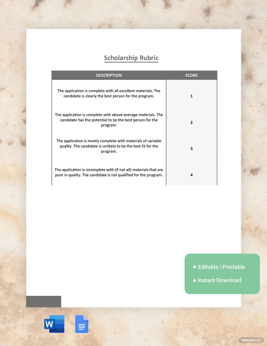 Scholarship Rubric Template in Word, Google Docs Download