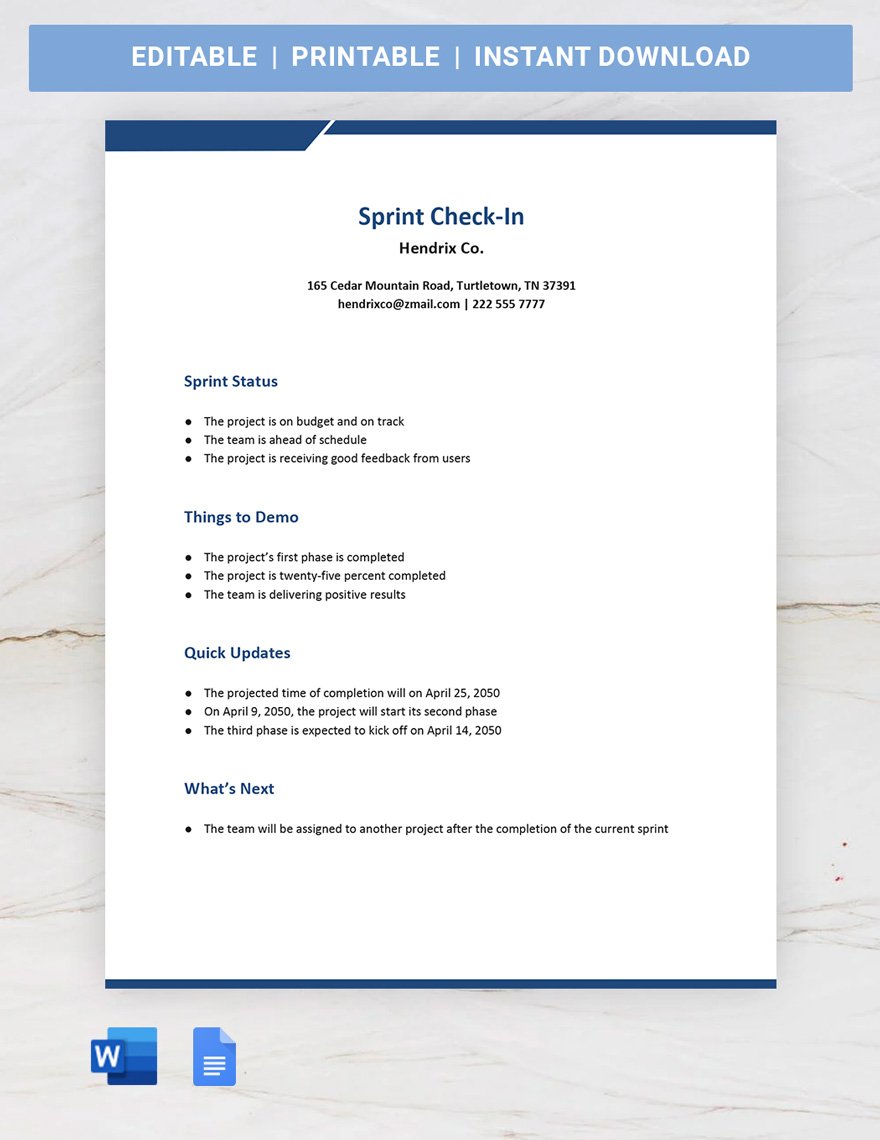 Free Sprint Check-in Template in Word, Google Docs