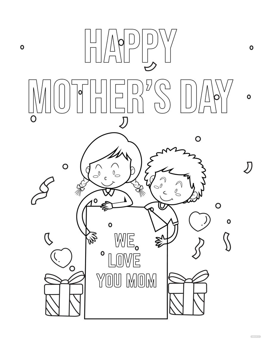 Cute Happpy Mother's Day Coloring Page