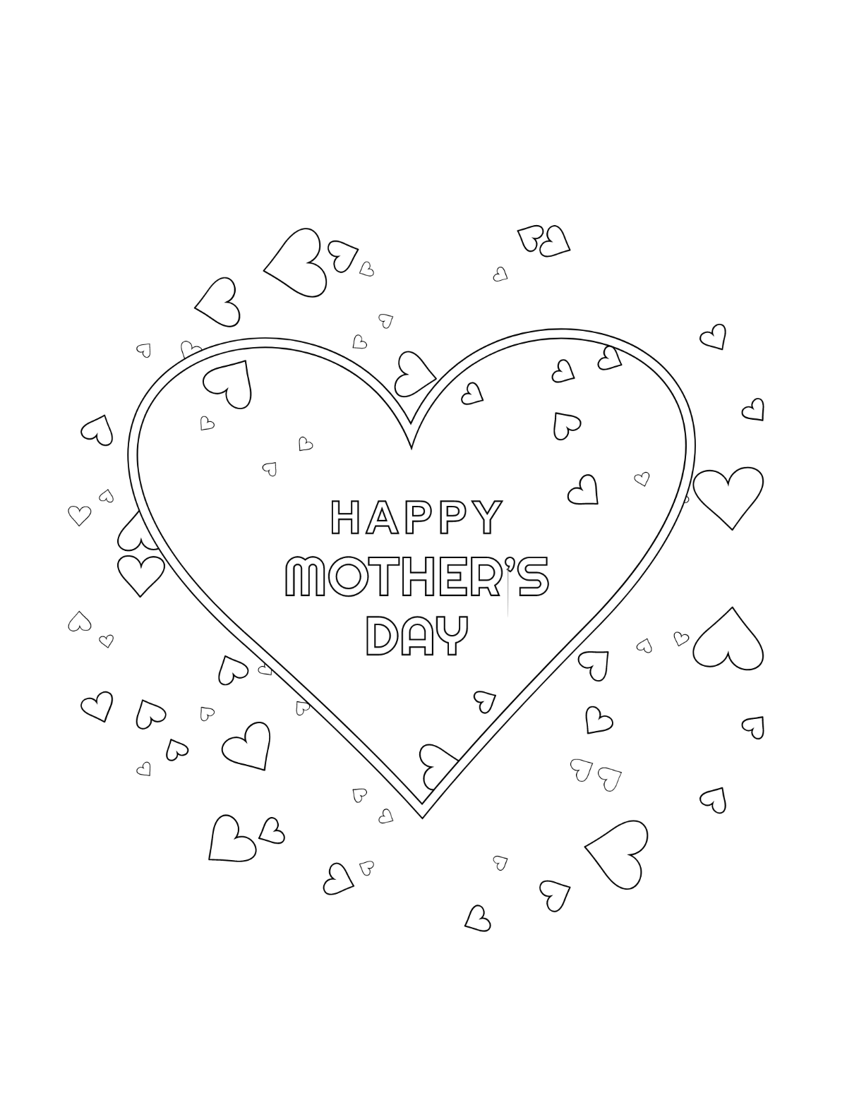 Happy Mother's Day Heart Coloring Page Template