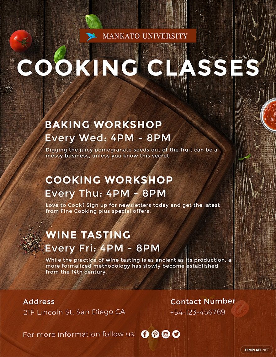 Cooking Classes Flyer Template in Word, Google Docs, Illustrator, PSD, Apple Pages, Publisher