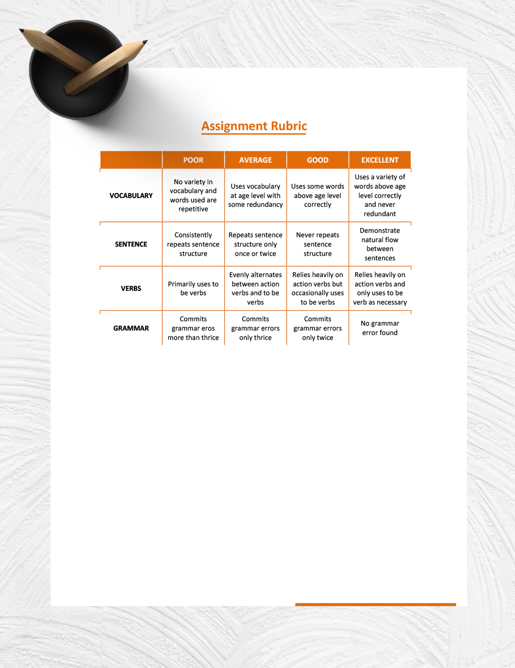 Assignment Rubric Template Google Docs, Word