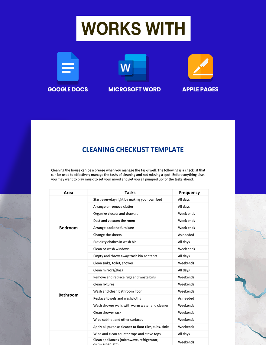 Cleaning Checklist Template Google Docs, Word, Apple Pages