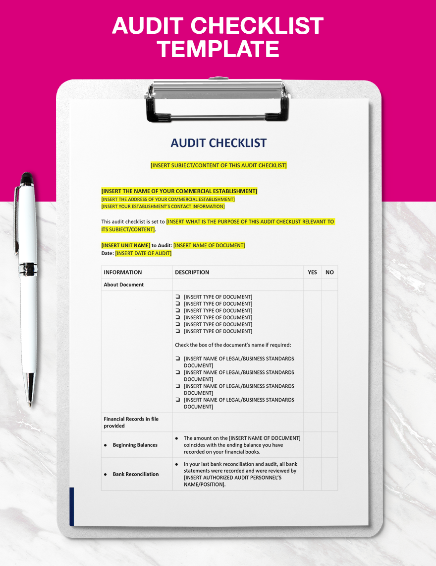 Audit Checklist Template Google Docs Word Apple Pages Template net