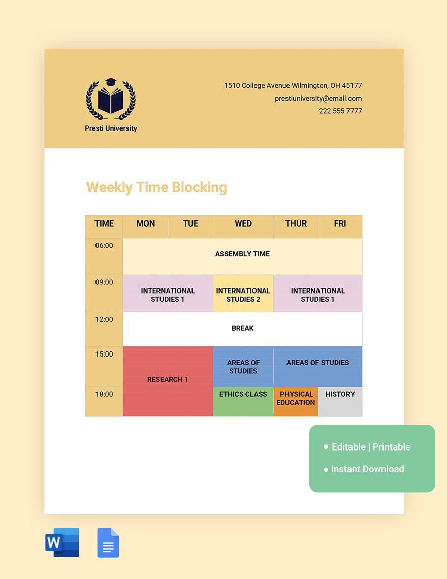 Weekly Time Blocking Template