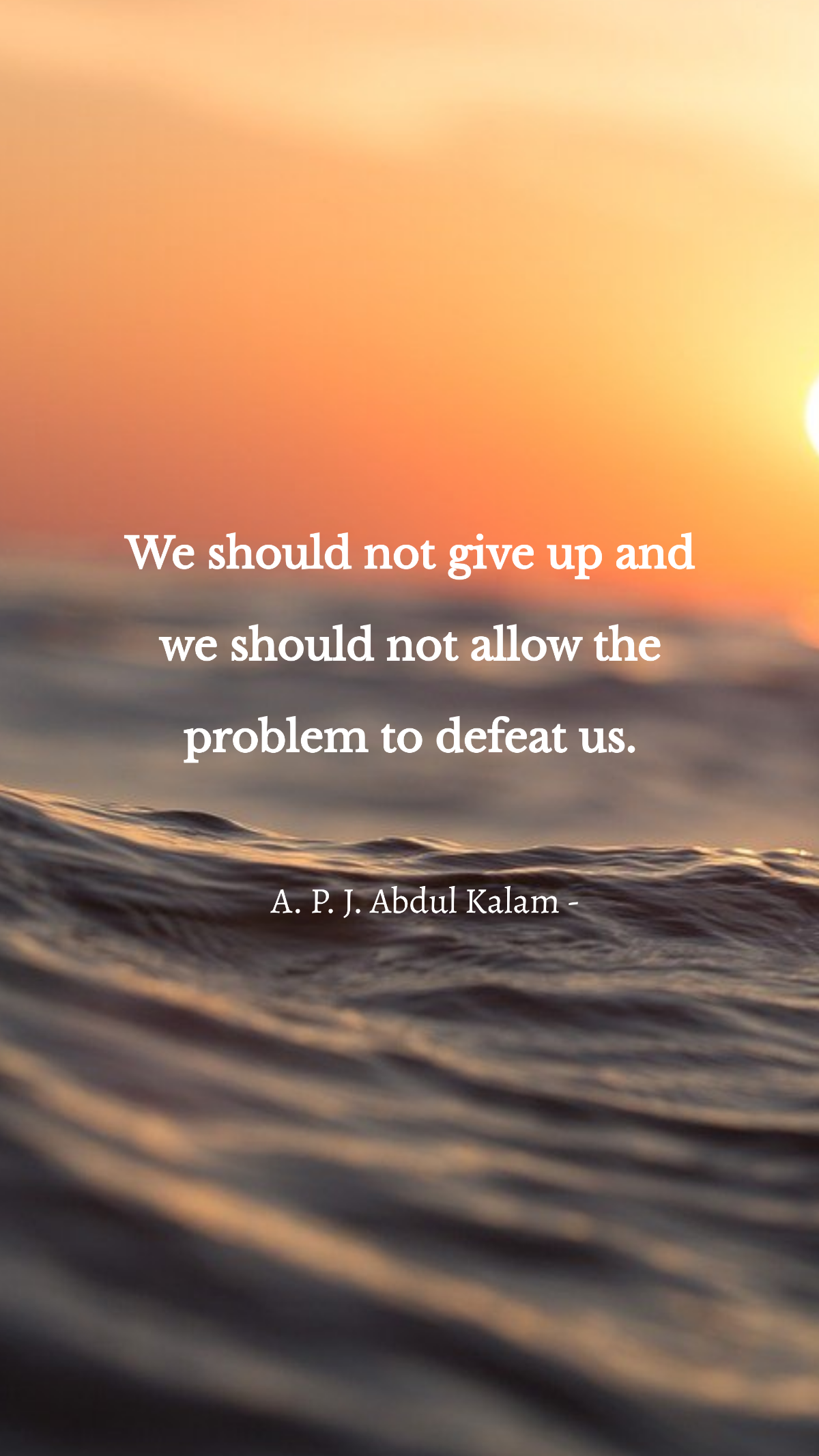 A. P. J. Abdul Kalam - We should not give up and we should not allow the problem to defeat us.