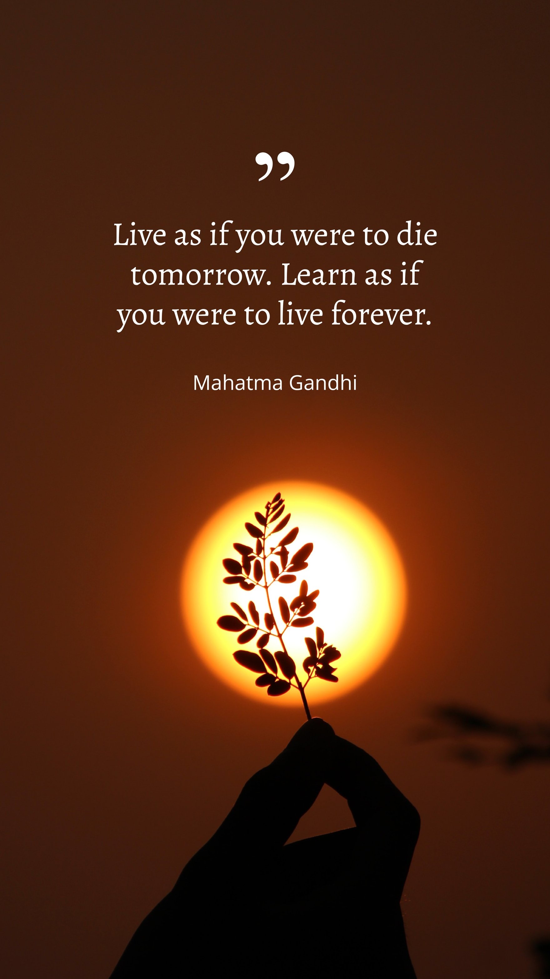Mahatma Gandhi - Live as if you were to die tomorrow. Learn as if you were to live forever