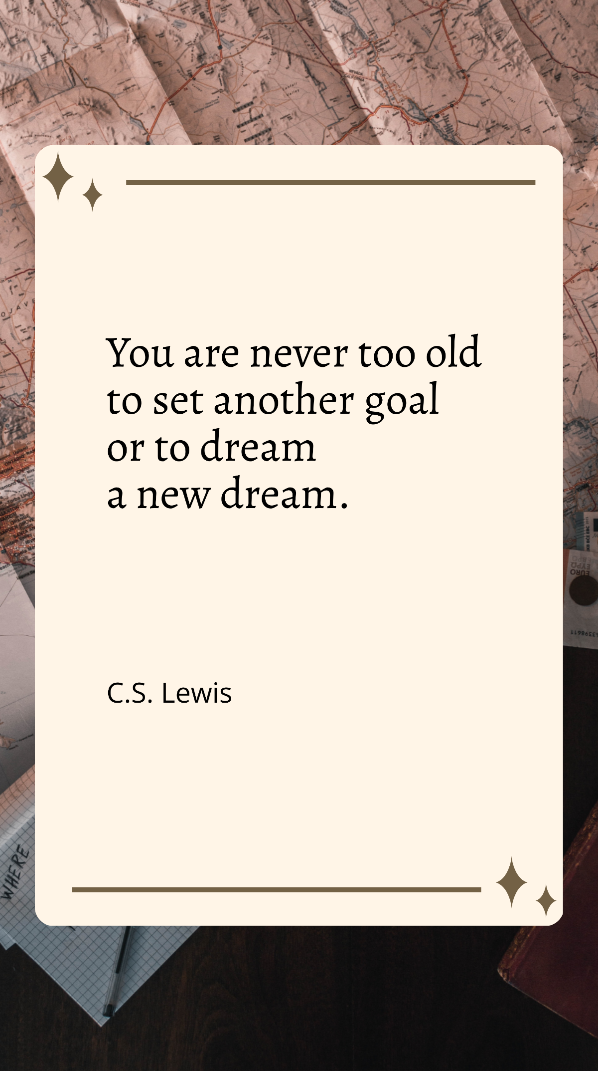 C.S. Lewis - You are never too old to set another goal or to dream a new dream Template