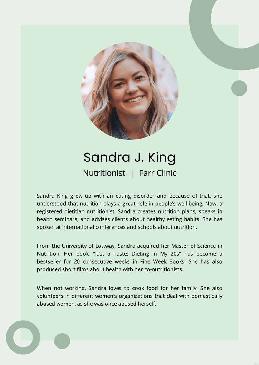 Professional Bio Template For Nutritionist