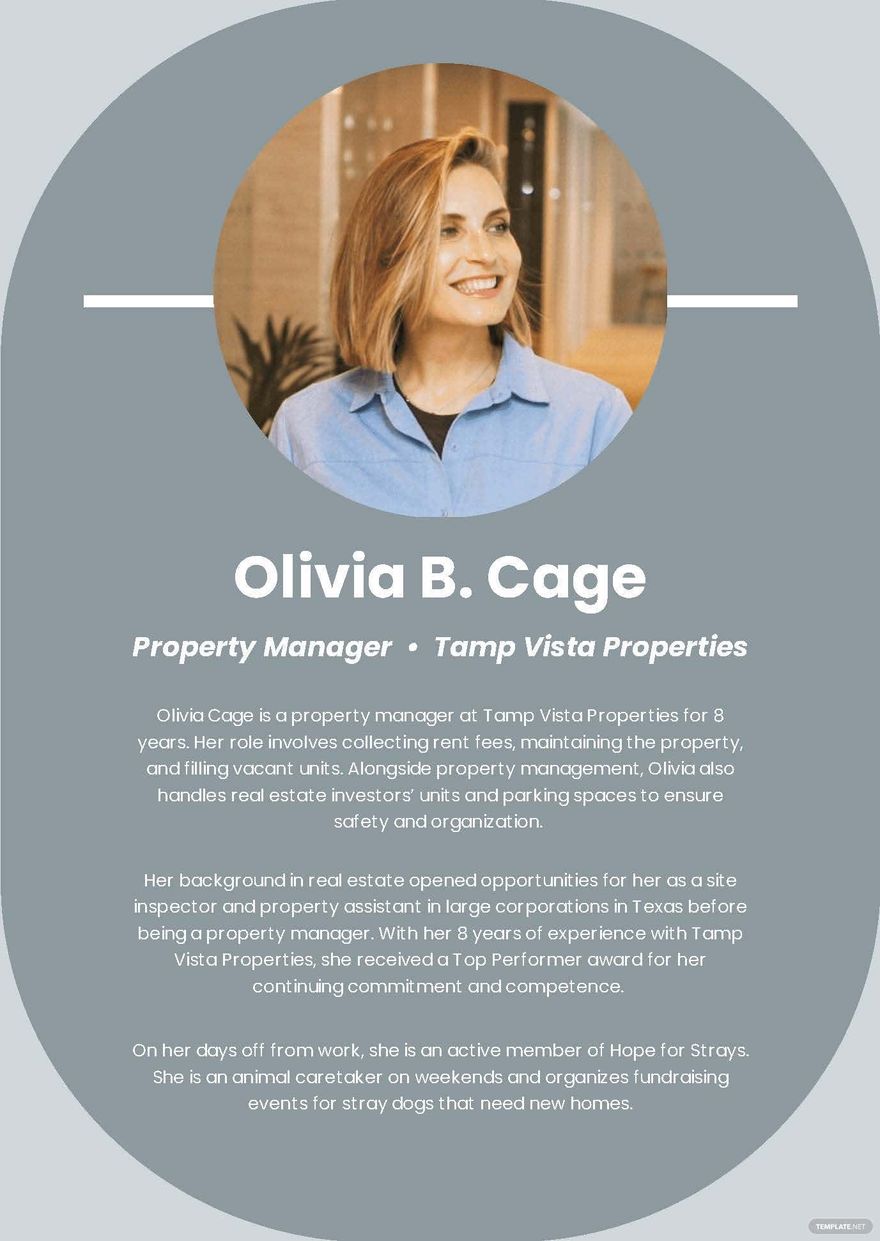 Professional Bio Template For Property Manager
