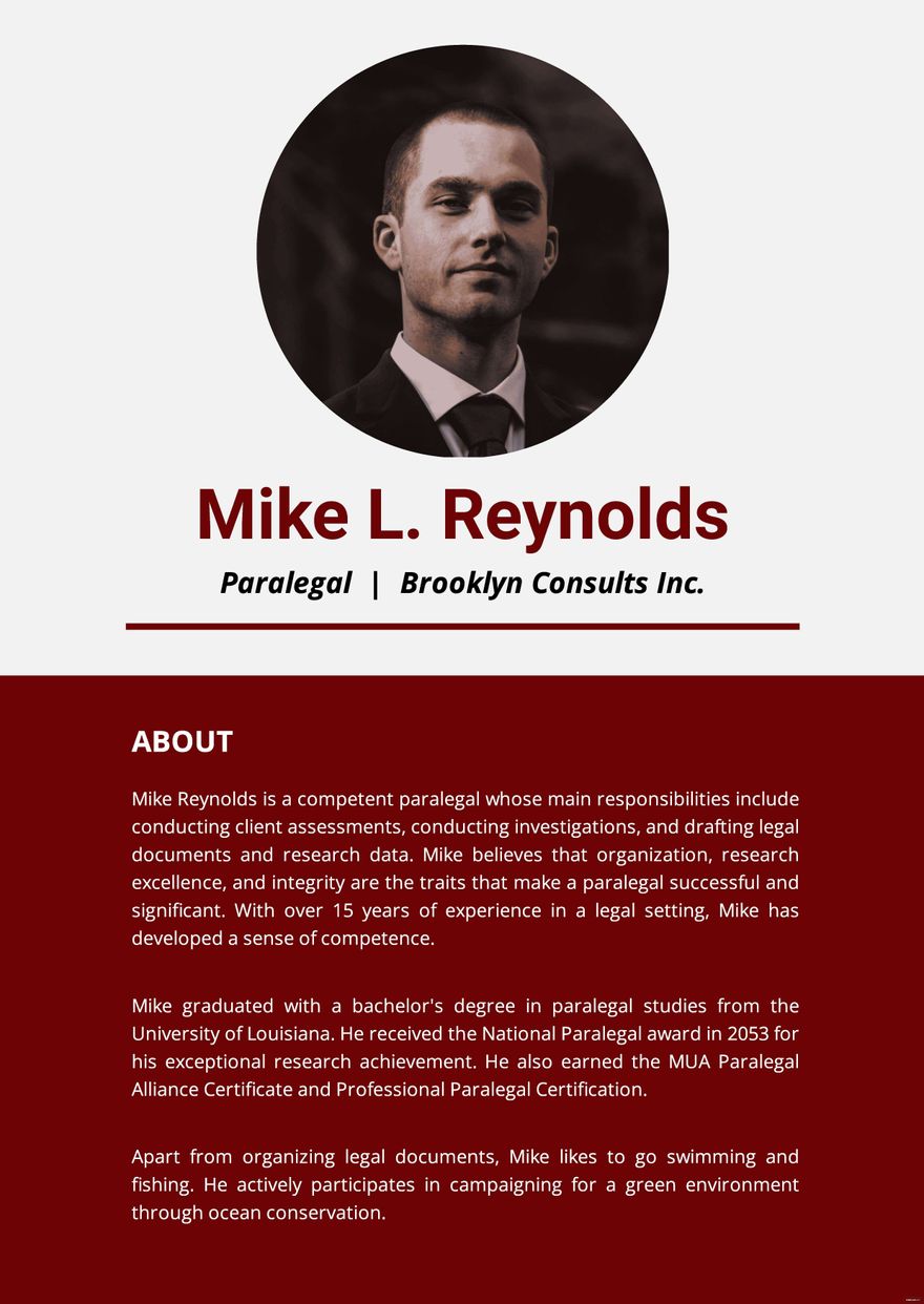 Professional Bio Template For Paralegal in Word