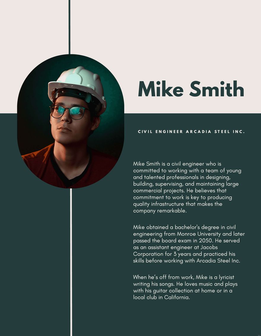 Professional Bio Template For Engineer