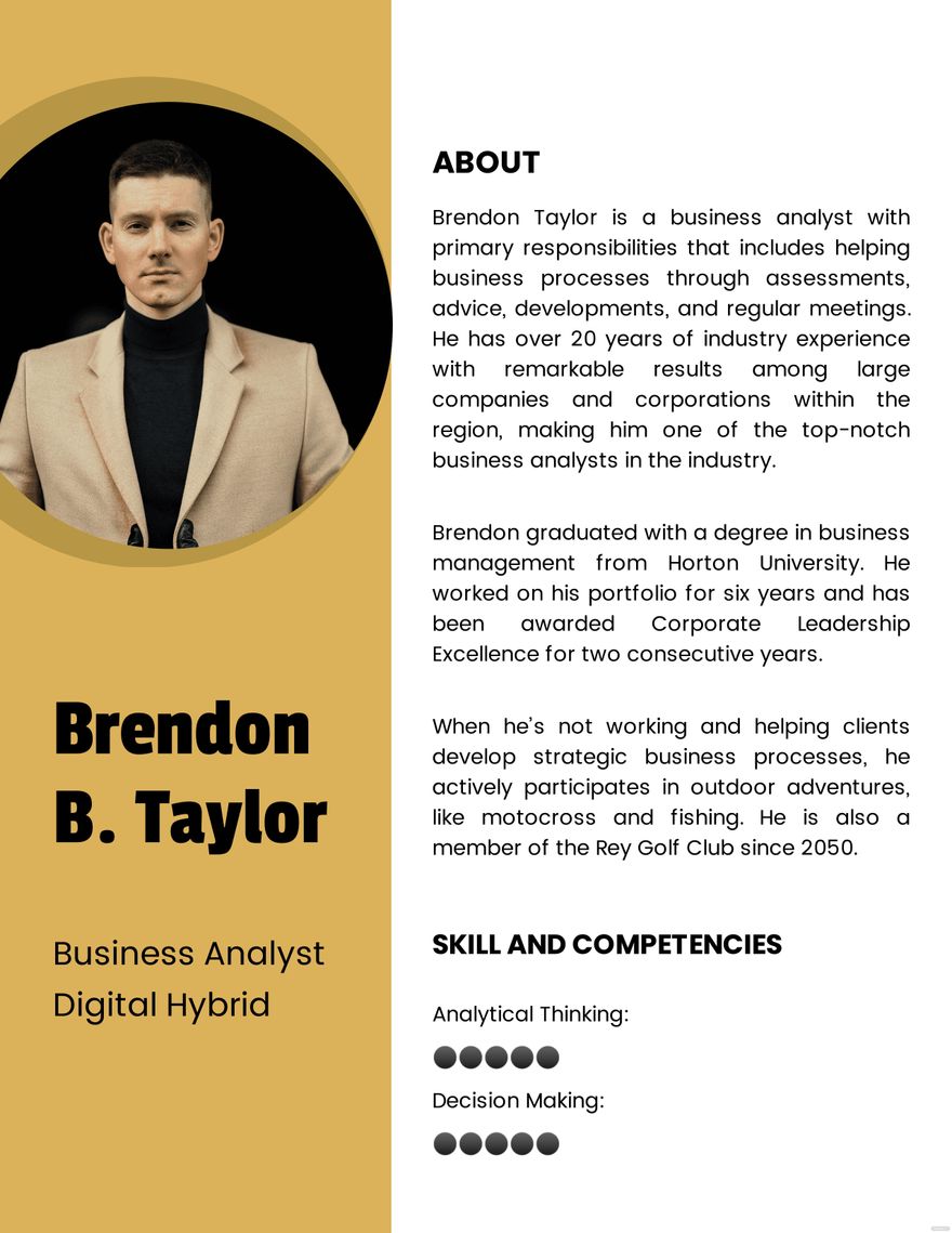 Professional Bio Template For Analyst