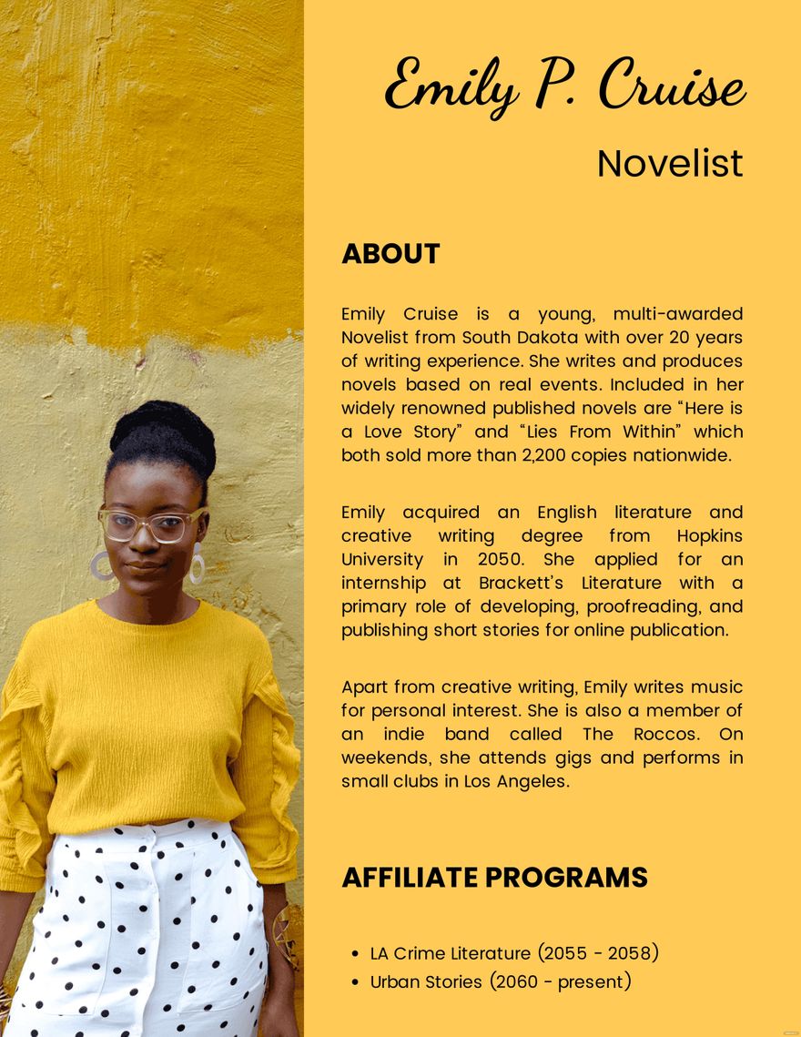 Professional Bio Template For Author