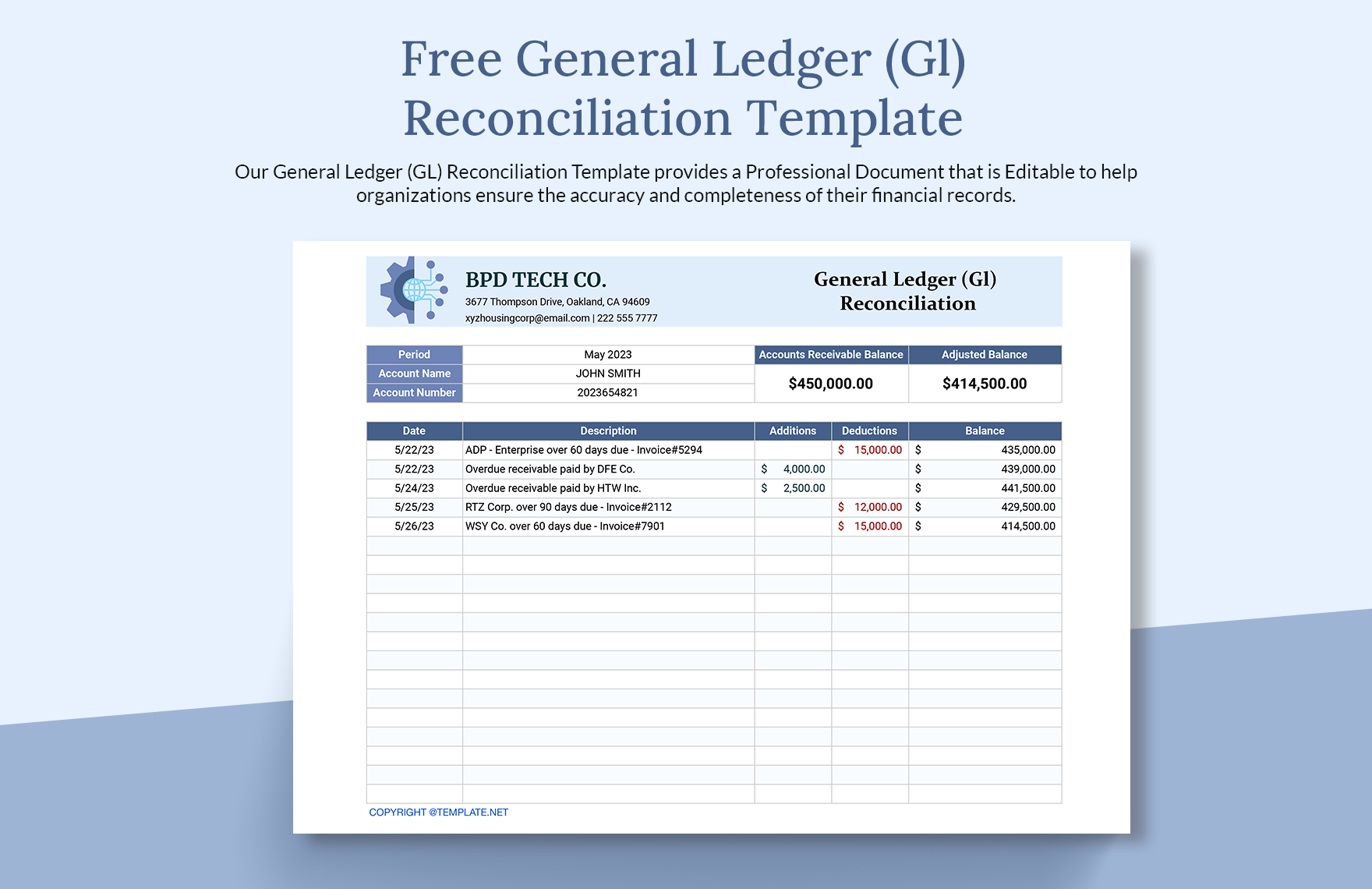 General Ledger (Gl) Reconciliation Template