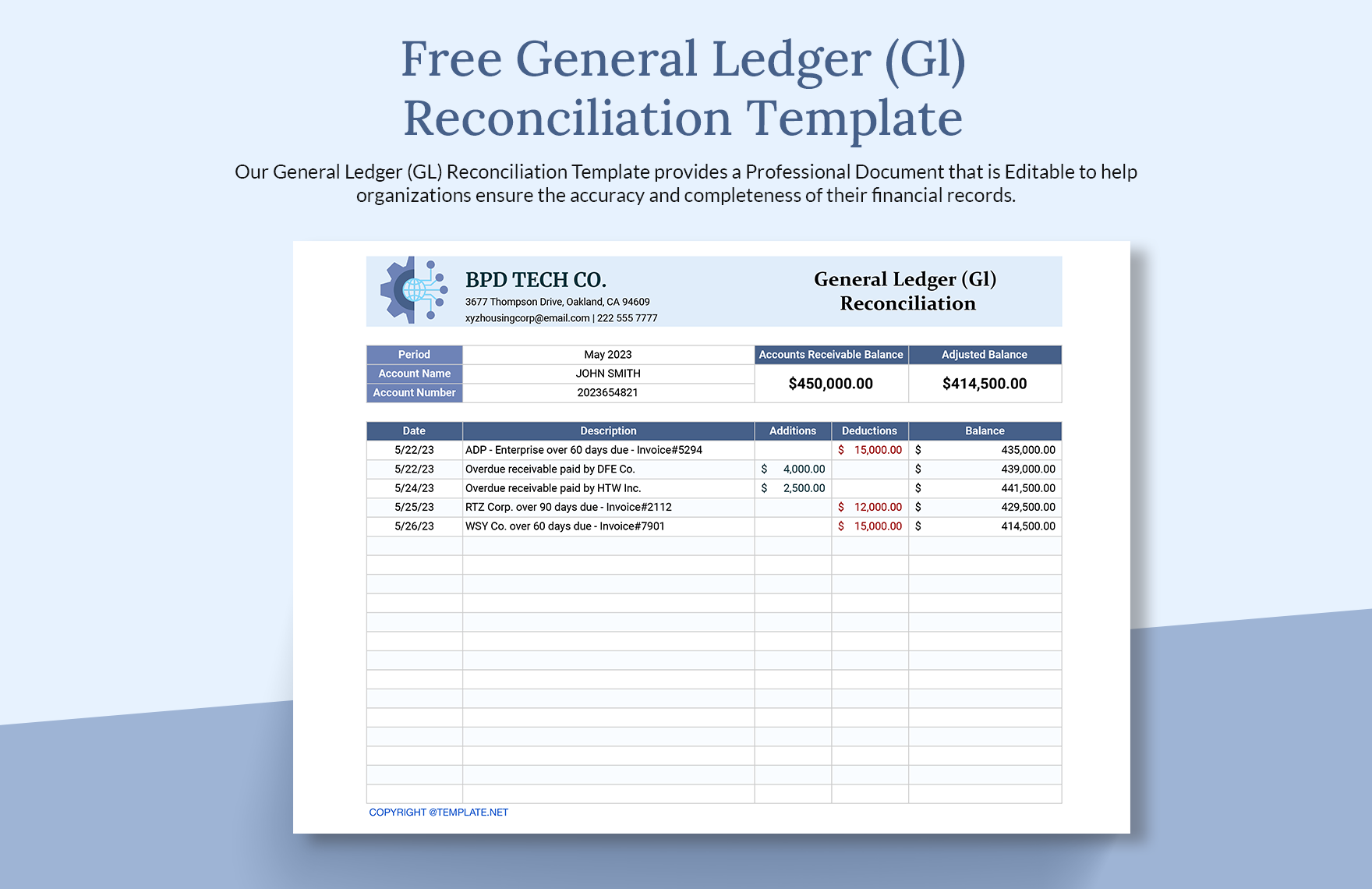 General Ledger (Gl) Reconciliation Template in Excel, Google Sheets