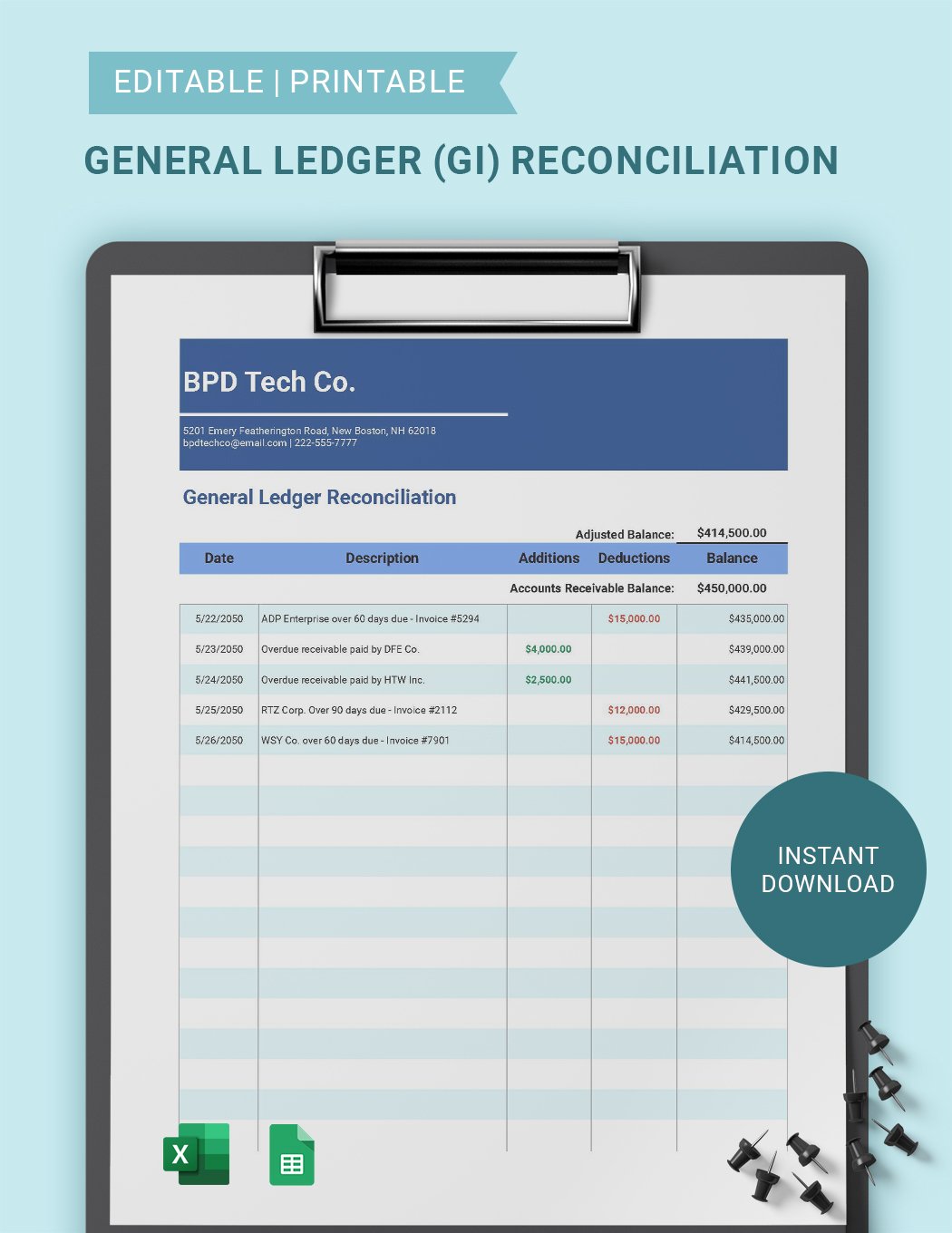 General Ledger (Gl) Reconciliation Template Google Sheets, Excel